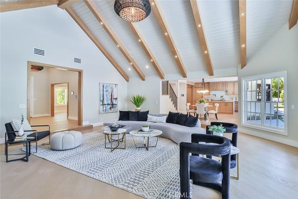 Dining room, Interior, Kitchen, Living room, Pendant Lights, Recessed Lighting, Wooden Beams, Wood Texture Flooring