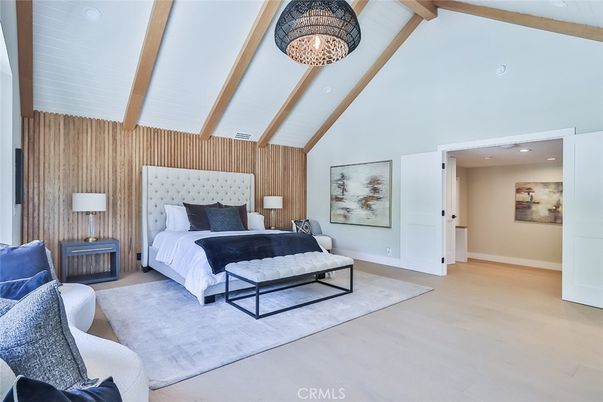 Bedroom, Interior, Recessed Lighting, Wooden Beams, Wood Texture Flooring, Wooden Walls