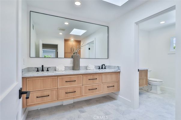 Bathroom, Dual Sink Vanities, Interior, Marble, Recessed Lighting