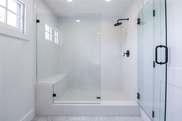 Bathroom, Glass Shower, Interior, Marble, Recessed Lighting