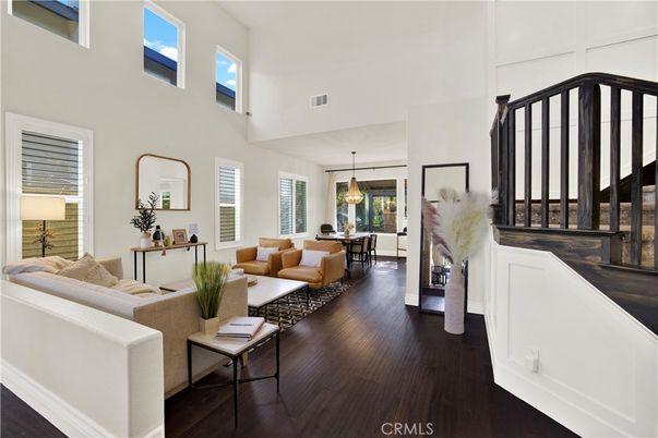 Dining room, Interior, Living room, Pendant Lights, Wood Texture Flooring