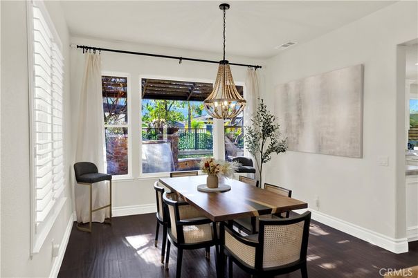 Dining room, Interior, Pendant Lights, Wood Texture Flooring