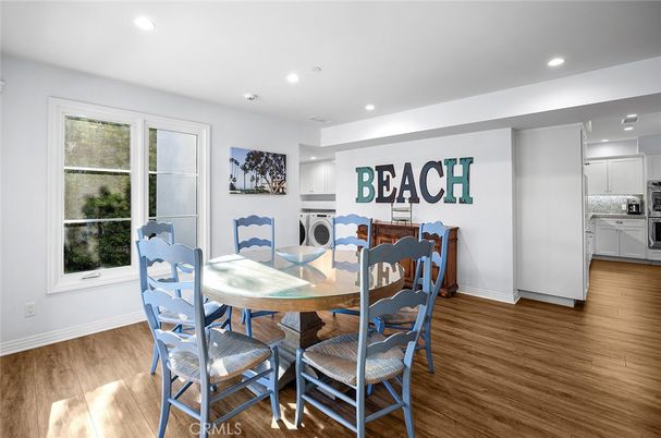 Dining room, Interior, Kitchen, Recessed Lighting, Stainless Steel Appliances, Wood Texture Flooring