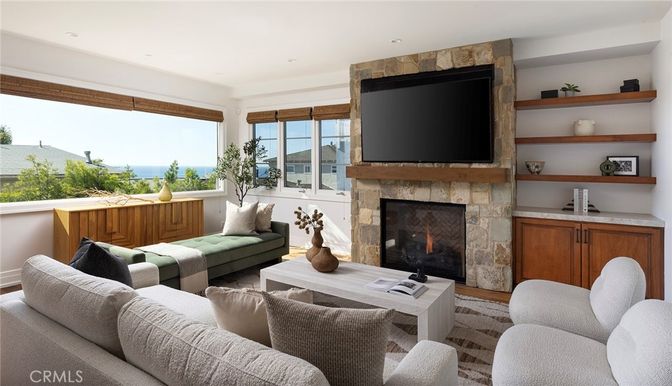 Fireplace, Interior, Living room, Recessed Lighting, Water