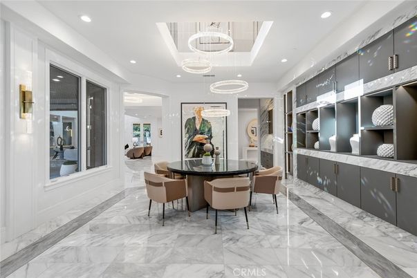 Dining room, Interior, Marble, Pendant Lights, Recessed Lighting