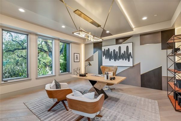 Home Office, Interior, Pendant Lights, Recessed Lighting, Wood Texture Flooring