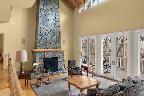 Fireplace, Interior, Living room, Stone Walls, Wood Texture Flooring