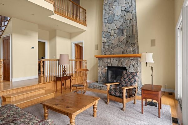 Fireplace, Interior, Living room, Stone Walls, Wood Texture Flooring