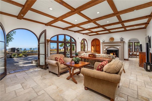 Fireplace, Interior, Living room, Recessed Lighting, Wooden Beams
