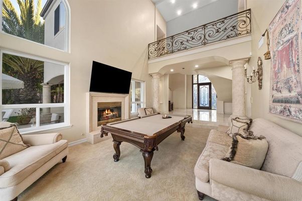 Billiard Table, Fireplace, Game Room, Interior, Recessed Lighting