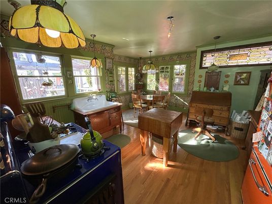 Dining room, Interior, Pendant Lights, Wood Texture Flooring