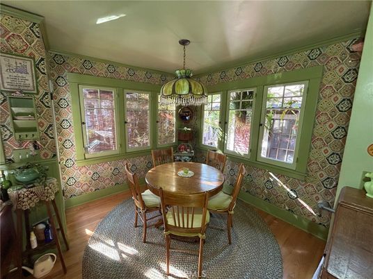 Dining room, Interior, Pendant Lights, Wood Texture Flooring