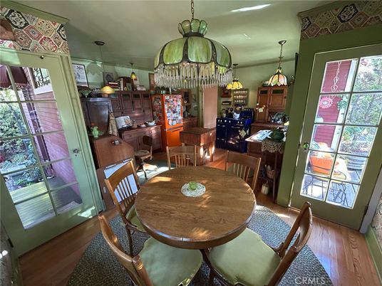 Dining room, Interior, Pendant Lights, Wood Texture Flooring