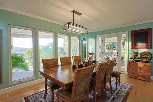 Dining room, Interior, Pendant Lights, Wood Texture Flooring