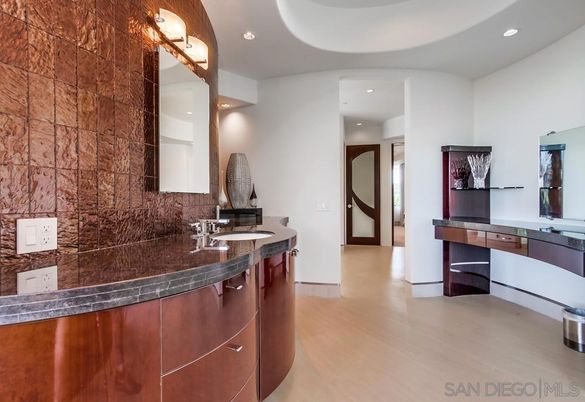 Bathroom, Dual Sink Vanities, Interior, Recessed Lighting, Wood Texture Flooring