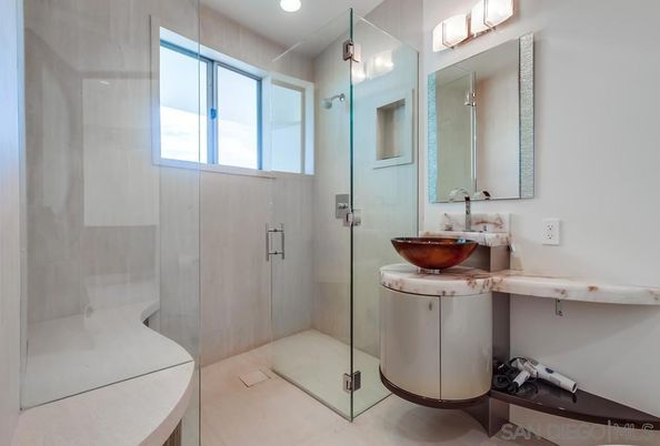 Bathroom, Glass Shower, Interior, Recessed Lighting