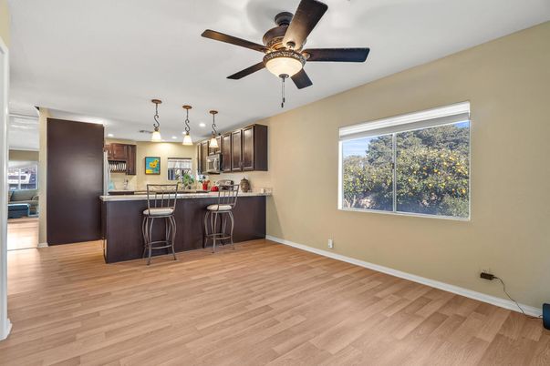 Interior, Kitchen, Pendant Lights, Recessed Lighting, Wood Texture Flooring