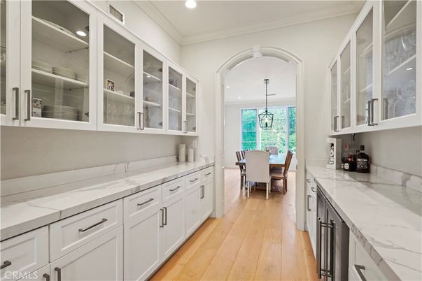 Dining room, Interior, Pendant Lights, Recessed Lighting, Wood Texture Flooring