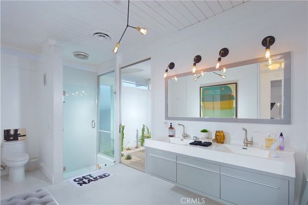 Bathroom, Dual Sink Vanities, Glass Shower, Interior, Pendant Lights