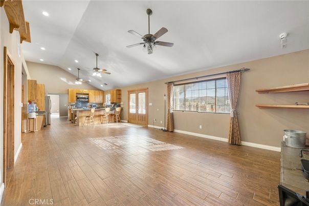Empty room, Interior, Kitchen, Recessed Lighting, Wood Texture Flooring