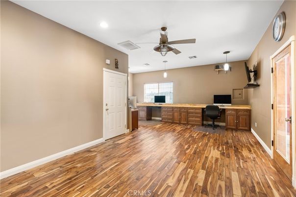 Home Office, Interior, Pendant Lights, Recessed Lighting, Wood Texture Flooring