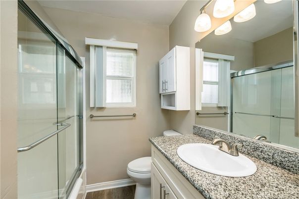 Bathroom, Glass Shower, Interior, Wood Texture Flooring