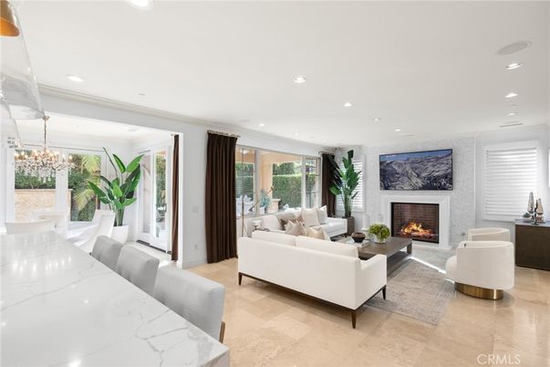 Chandelier, Dining room, Fireplace, Interior, Living room, Recessed Lighting