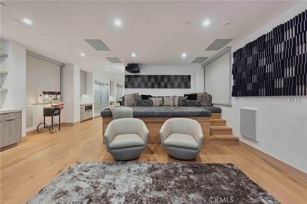 Bedroom, Fireplace, Interior, Recessed Lighting, Wood Texture Flooring