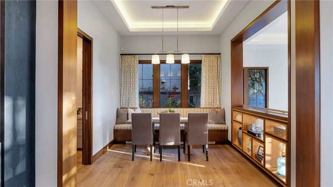 Dining room, Interior, Pendant Lights, Wood Texture Flooring
