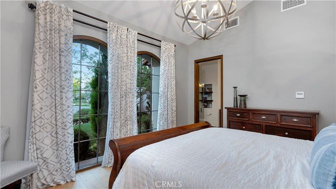 Bedroom, Chandelier, Interior, Wood Texture Flooring