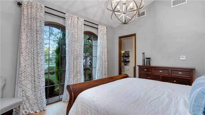Bedroom, Chandelier, Interior, Wood Texture Flooring