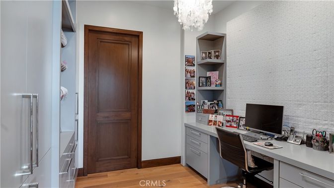 Chandelier, Home Office, Interior, Wood Texture Flooring