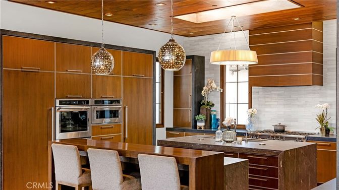 Interior, Kitchen, Pendant Lights, Recessed Lighting, Stainless Steel Appliances, Wooden Ceilings