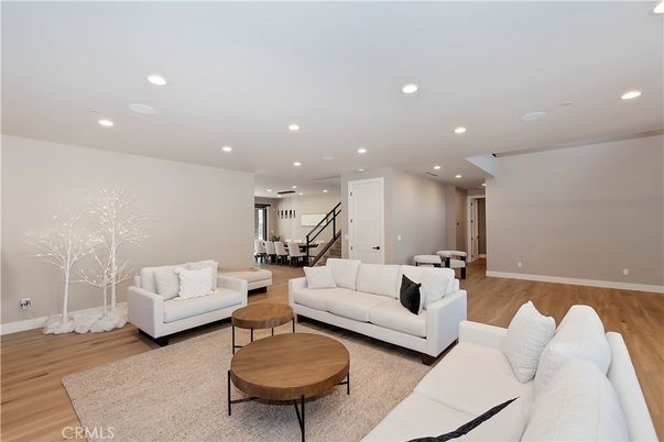 Dining room, Interior, Living room, Recessed Lighting, Wood Texture Flooring