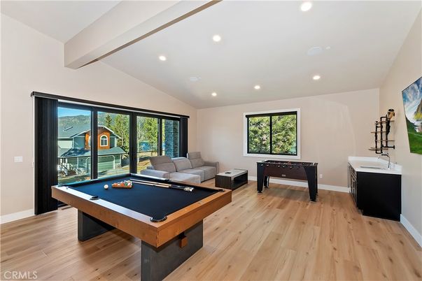 Billiard Table, Game Room, Interior, Recessed Lighting, Wood Texture Flooring