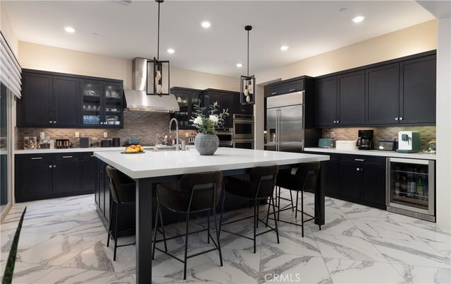 Interior, Kitchen, Marble, Pendant Lights, Recessed Lighting, Stainless Steel Appliances