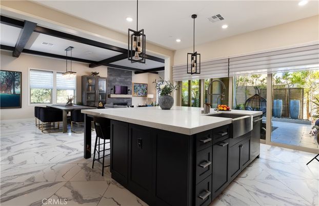 Dining room, Interior, Kitchen, Marble, Pendant Lights, Recessed Lighting