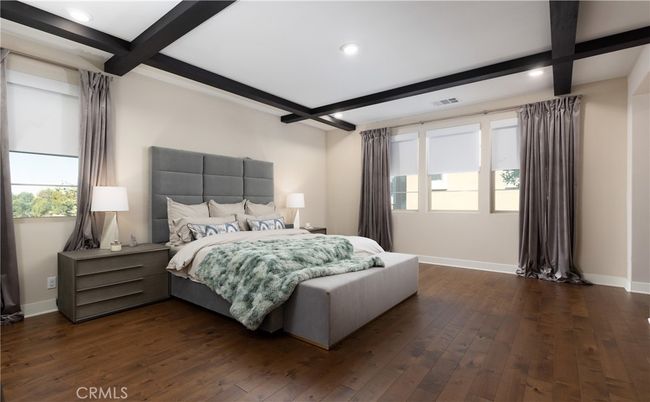 Bedroom, Interior, Recessed Lighting, Wooden Beams, Wood Texture Flooring
