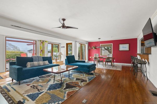 Dining room, Interior, Living room, Pendant Lights, Wood Texture Flooring
