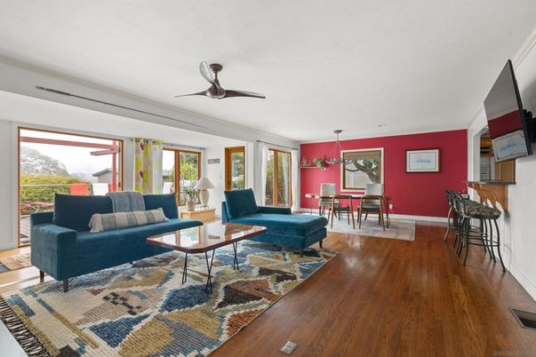 Dining room, Interior, Living room, Pendant Lights, Wood Texture Flooring