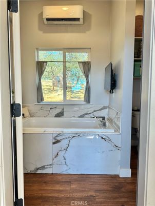 Bathroom, Interior, Marble Walls, Wood Texture Flooring