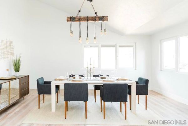 Dining room, Interior, Pendant Lights, Wood Texture Flooring