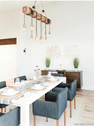 Dining room, Interior, Pendant Lights, Wood Texture Flooring