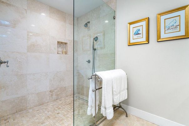 Bathroom, Glass Shower, Interior, Recessed Lighting