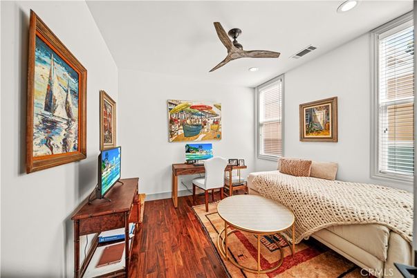 Bedroom, Home Office, Interior, Recessed Lighting, Wood Texture Flooring