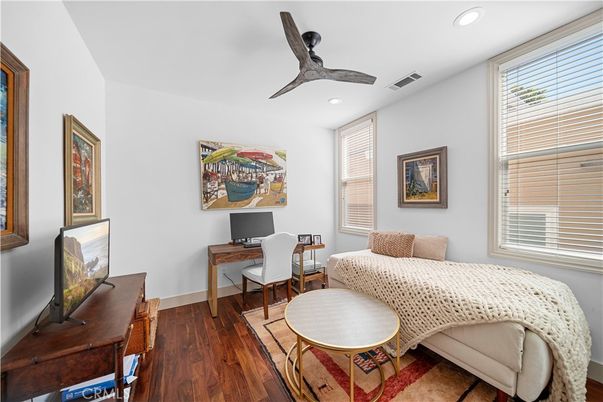 Bedroom, Home Office, Interior, Recessed Lighting, Wood Texture Flooring