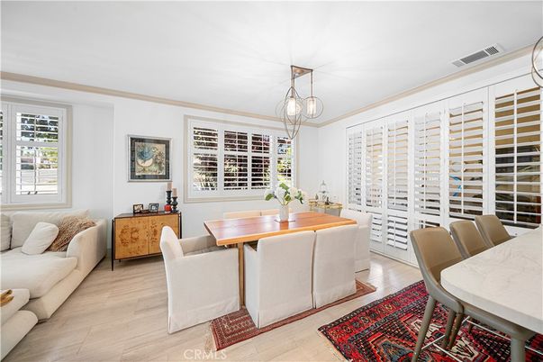 Dining room, Interior, Pendant Lights, Wood Texture Flooring