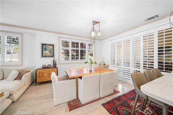 Dining room, Interior, Pendant Lights, Wood Texture Flooring