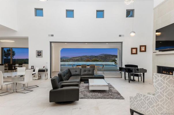 Dining room, Fireplace, Interior, Living room, Pendant Lights, Piano, Recessed Lighting, Water