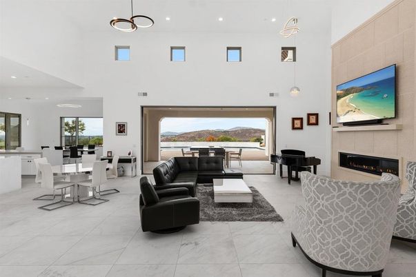 Dining room, Fireplace, Interior, Living room, Pendant Lights, Piano, Recessed Lighting
